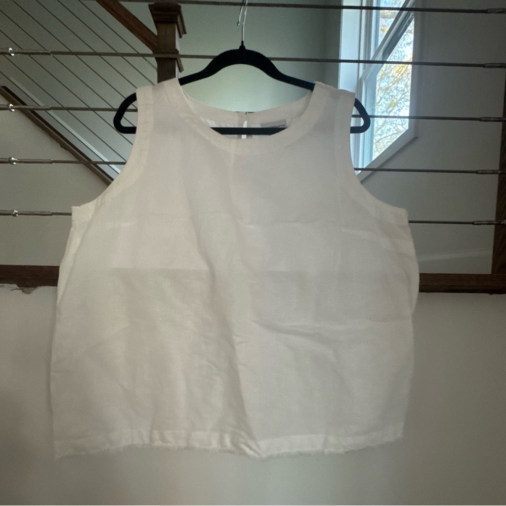 White Sleeveless Linen cotton Blend Tank Top large